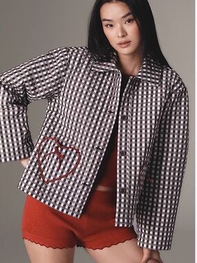 NWT Anthropologie Forever That Girl quilted gingham jacket size Large